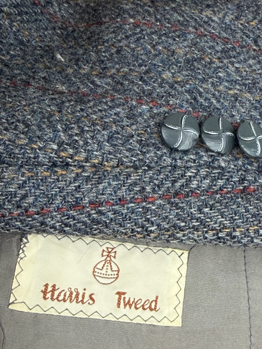 Vintage Harris Tweed Sport Coat Mens 42L Grey Wool Red Stripe Made in Canada